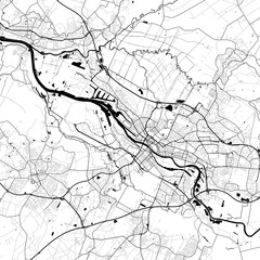 City Monochrome Black and White Minimalist Street Road Aesthetic Decoration Map