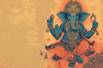 Obraz premium An illustration of Lord Ganesh with an elephant head, conveying divinity and wisdom.