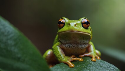 Obraz premium green frog on a leaf
