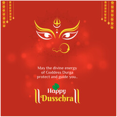 Happy Dussehra Wishes. Durga Devi Clip art. Red abstract Background. Indian Festival Greetings. Digital Marketing, Social Media Wishes