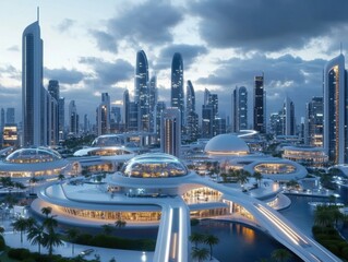 A futuristic city powered by refined crude oil, showcasing demand-driven innovations in energy.
