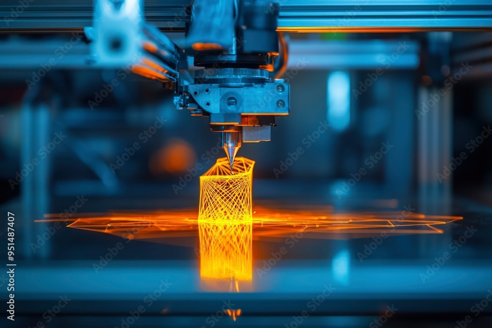 Poster 3d printer extruding filament to create a lattice structure