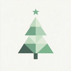 Obraz premium Minimalistic Christmas tree icon made from simple geometric shapes, with a single star on top, soft green on a white background, representing modern holiday design