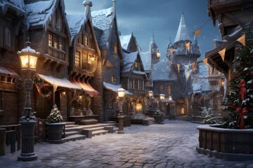 Obraz premium Christmas town square architecture outdoors building.