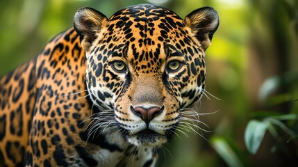 Fototapeta premium A close-up of a jaguar in the Pantanal, highlighting the majestic and endangered wildlife of Brazil.