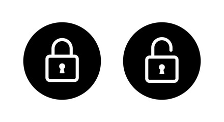 Lock and unlock line icon on black circle. Padlock sign symbol