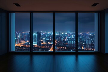 Large window see city in christmas night architecture cityscape building.