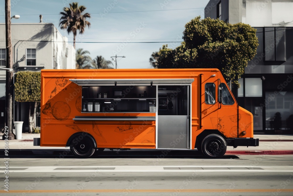 Wall mural orange food truck