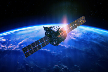 Satellite orbiting Earth in space