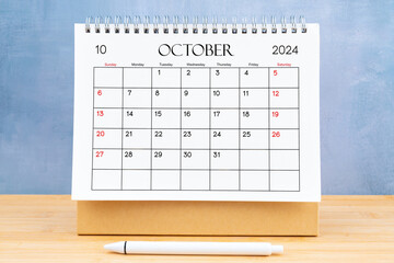 October 2024, Monthly desk calendar for 2024 year.