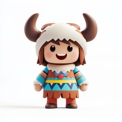 Fototapeta premium A cheerful boy dons a playful buffalo costume, crafted in fun isometric 3D style against a crisp white backdrop.