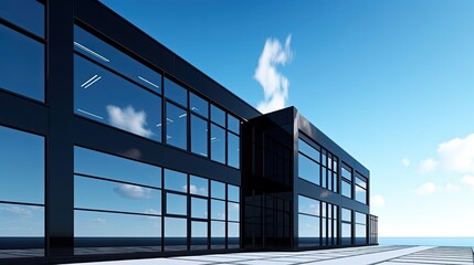 an office building under blue sky