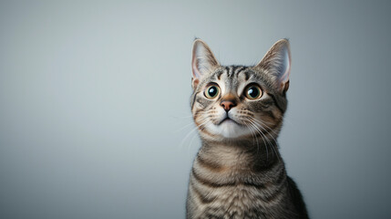 Obraz premium Curious Gray Tabby Cat Sitting with Intense Gaze