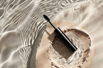 Naklejka premium Long mascara package mockup toothbrush cosmetics device.