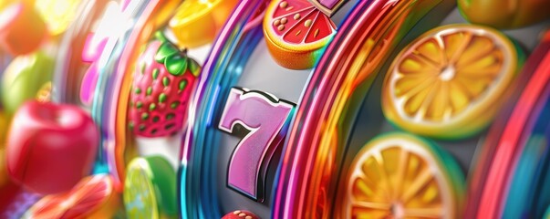 Colorful fruit slot machine with rainbow lighting effects.