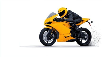 Obraz premium A dynamic yellow motorcycle in motion, showcasing speed and agility, perfect for sports and racing themes.