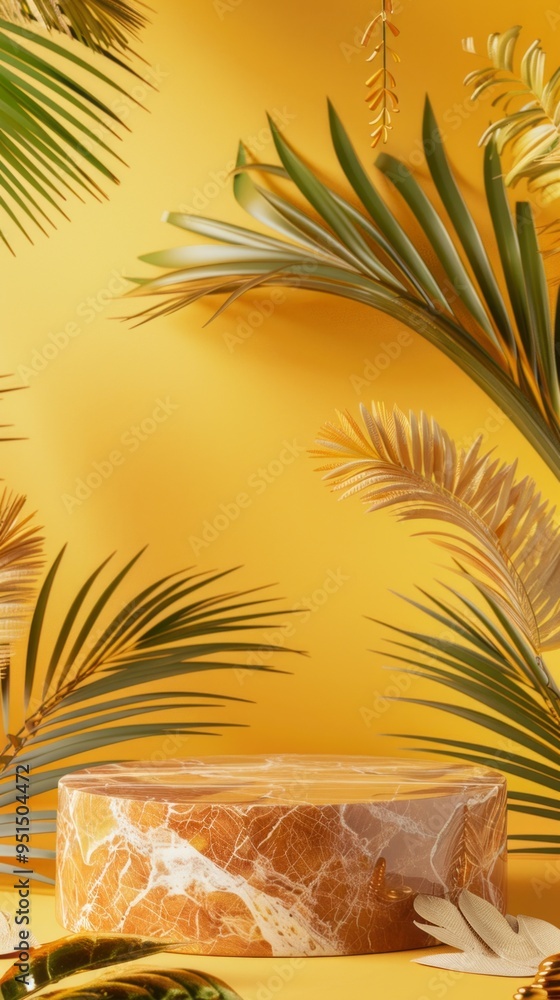 Poster a yellow background with a large palm tree
