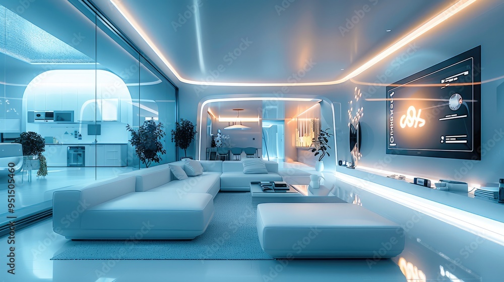 Fototapete A futuristic AI-powered home automation system with voice control and real-time adjustments. Generative AI.
