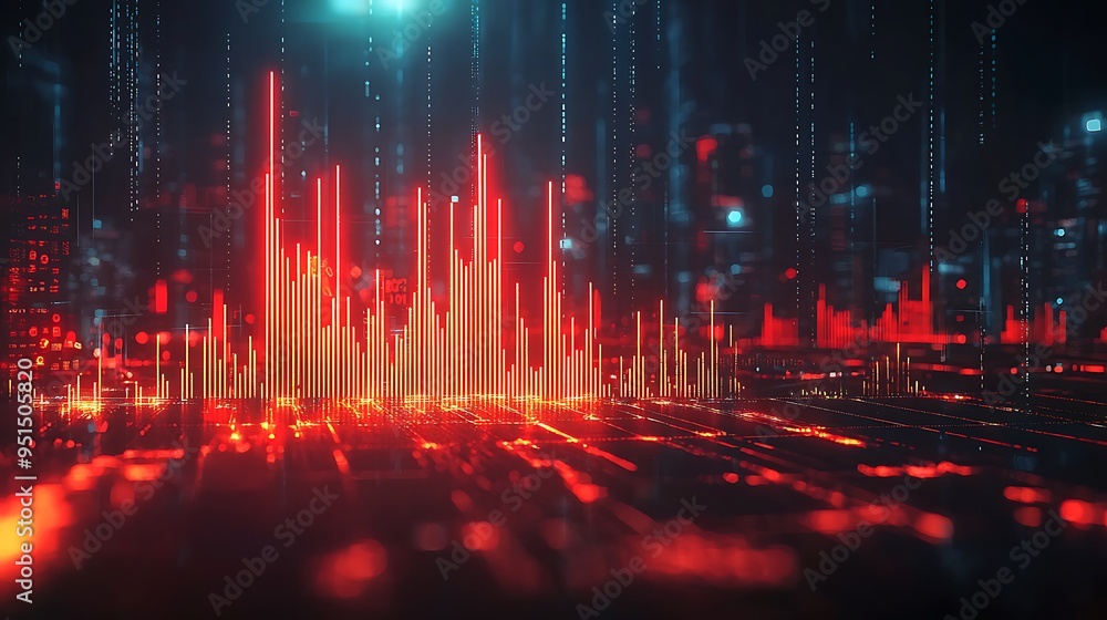 Aufkleber abstract red and blue digital data visualizations with neon lights capture the vibrant and dynamic f