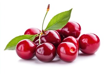 Cherry isolated. Fresh ripe cherries with leaves isolated on a white background.Sweet cherries pile. Berries and fruits. Vegan. Healthy eating with generative ai