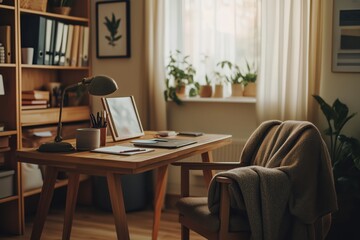 Fototapeta premium Elegant and Functional Home Office Scene with Natural Light