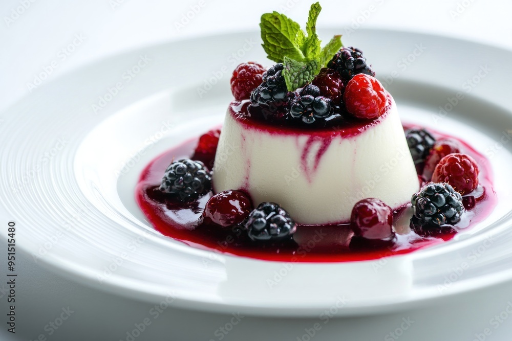 Canvas Prints Delicious Panna Cotta Dessert with Fresh Berries