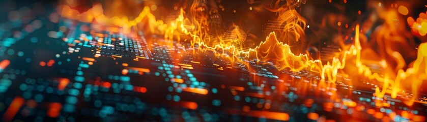 Obraz premium Abstract image of stock exchange in flames, price drop business, economic disaster concept