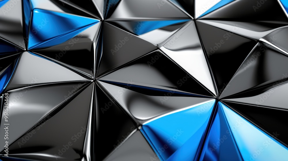 Aufkleber abstract geometric pattern: black, blue, and silver triangles interlock in a sleek and modern design
