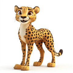 3D cartoon, a cheetah. on a solid white background