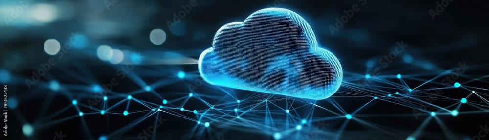 Poster a digital cloud representation, symbolizing data storage and connectivity in a futuristic network en