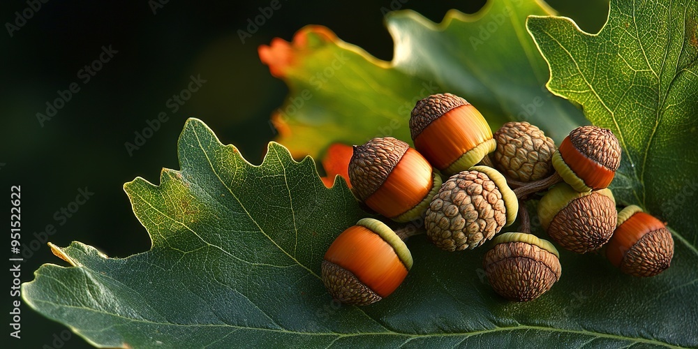 Poster acorns on an oak leaf 