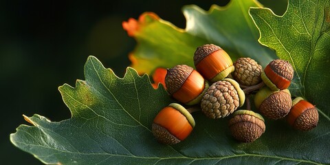 acorns on an oak leaf 