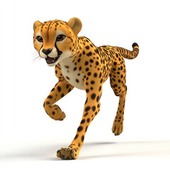 3D cartoon, a cheetah. on a solid white background