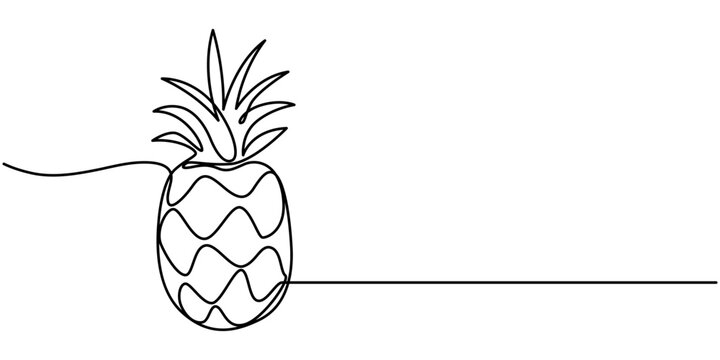 recommend clip art: one continuous drawn line of pineapple drawn from the hand a picture of the silhouette. Line art. tropical fruit pineapple, Single continuous line drawing whole healthy pineapple organic for orchard