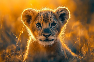 adorable lion cub with captivating golden fur, showcasing the pure essence of wildlife.