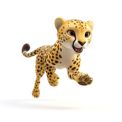 3D cartoon, a cheetah. on a solid white background