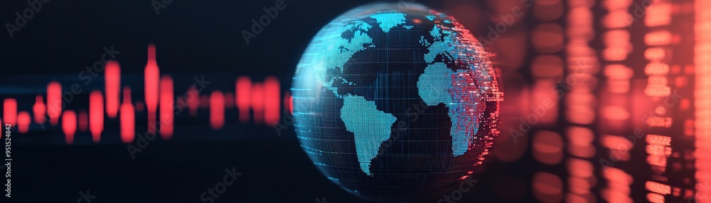 Poster a digital representation of the globe combined with sound waves, symbolizing connectivity and global