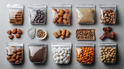 Obraz premium Assorted Pet Food and Treats in Transparent Bags Generative AI