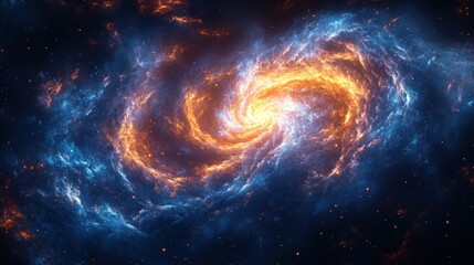 A vibrant spiral galaxy with swirling colors of blue and orange.