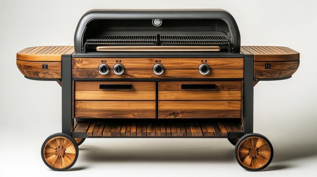 Wooden Barbecue Grill with Metal Accents Generative AI