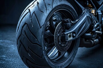 Close-up of a Black Motorcycle Rear Wheel with a Disc Brake