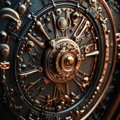 Obraz premium Close-up of a bank vault door, with intricate details and a sense of security