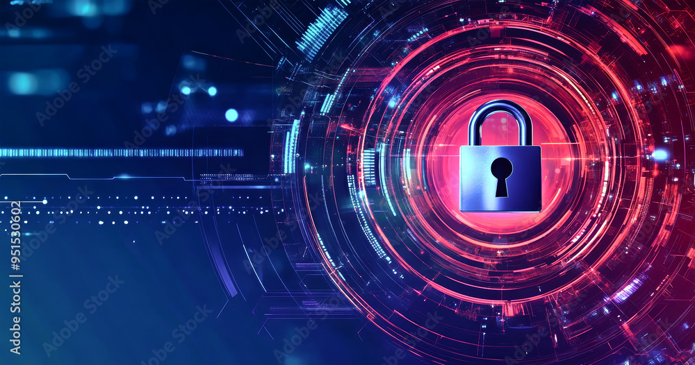 Aufkleber a striking digital security illustration features a padlock amidst a high-tech circular design, emph