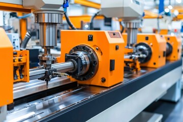 Fototapeta premium Automated Industrial Machine Manufacturing a Metal Rod