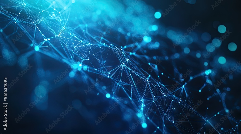 Poster digital blue web of connections in an abstract design, showcasing a futuristic cyber network system 