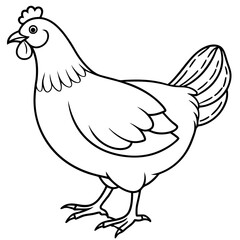 Hen line art isolated on a white background 
