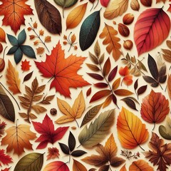 Autumn Leaf Seamless Pattern Illustration for Nature Wallpaper