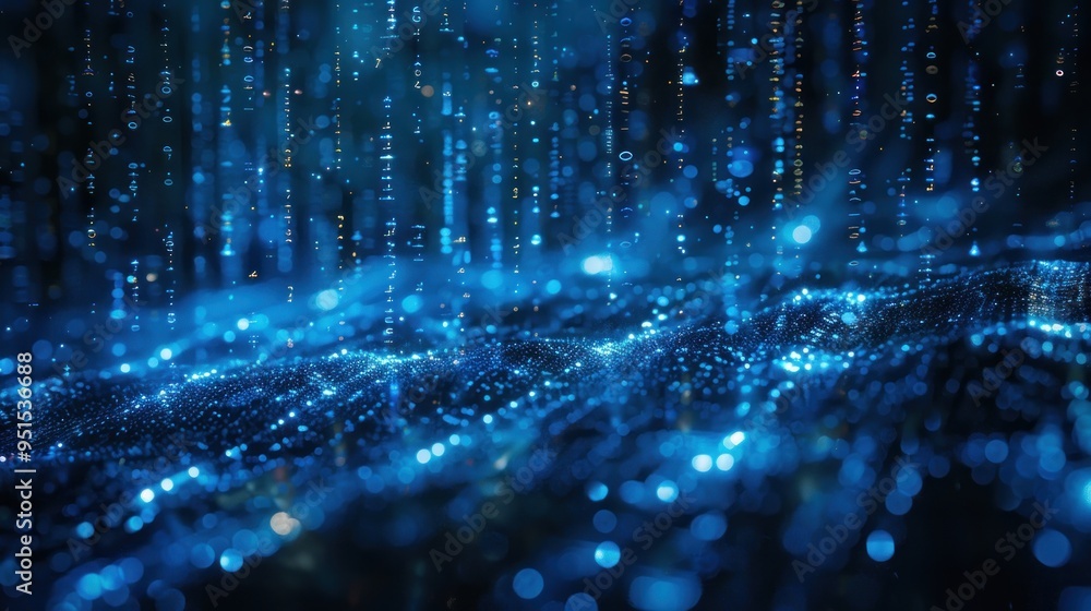 Poster abstract digital blue background with bokeh effect