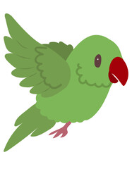Parrot bird illustration, green bird flying, flying, bird motif, bird for kids book. bird motif, bird flat vector illustration. Fat bird vector flat illustration.