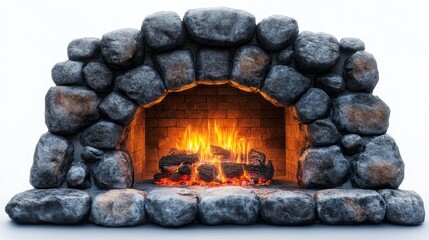 Naklejka premium Cozy Stone Fireplace with Warm Flames Generative AI